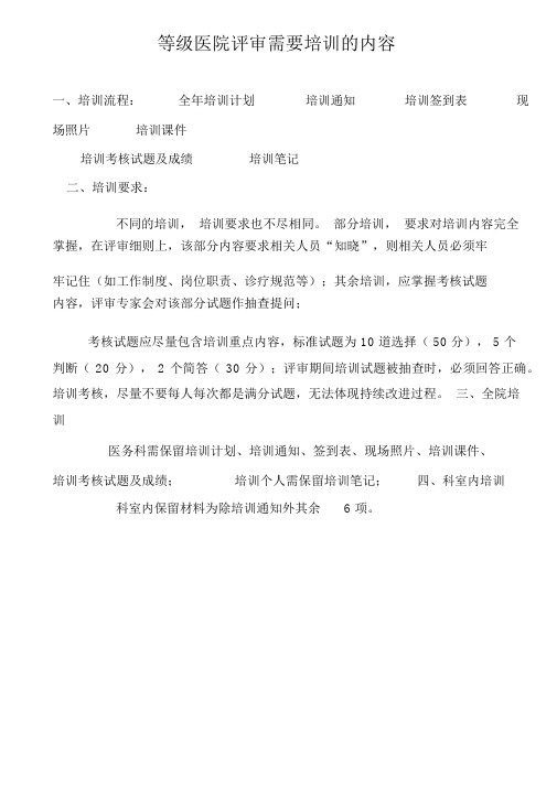 等级医院评审需要培训内容