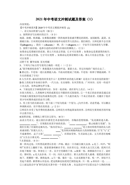 2021年中考语文冲刺试题及答案(1)