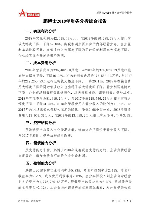 鹏博士2018年财务分析结论报告-智泽华