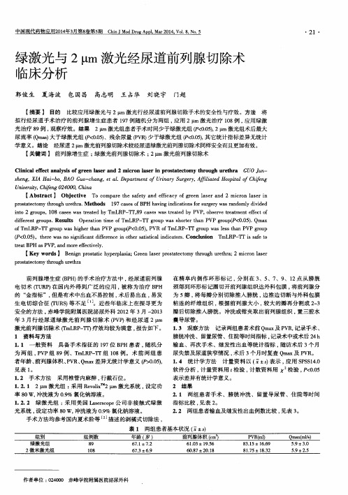 绿激光与2μm激光经尿道前列腺切除术临床分析