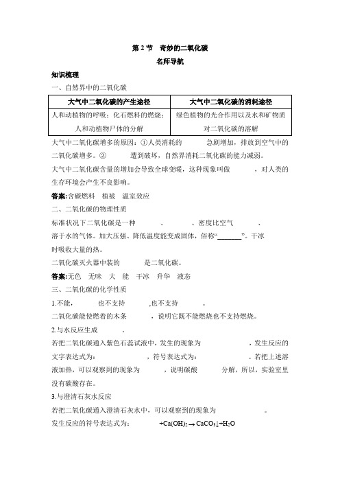 沪教版化学-九年级上册-《奇妙的二氧化碳》典例导析