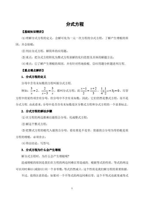 初中数学专题复习分式方程精讲精练(含答案)