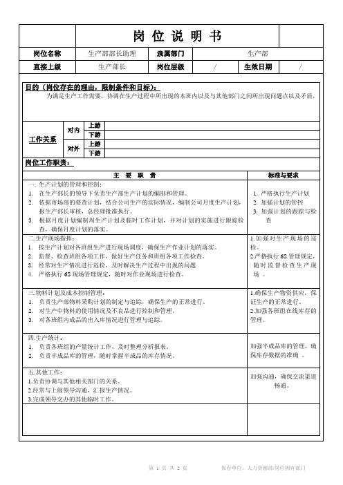 部长助理岗位说明书[参考]