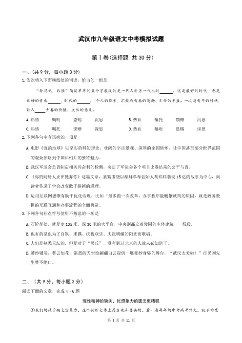 武汉市九年级语文中考模拟试题