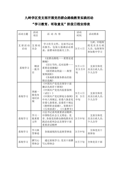 九岭学区党支部开展党的群众路线教育实践活动