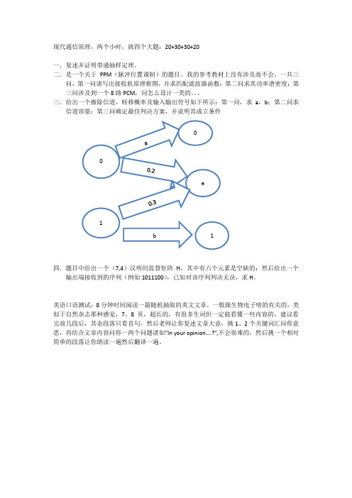 2013清华电子工程考研复试题之通信原理及口语考试回忆