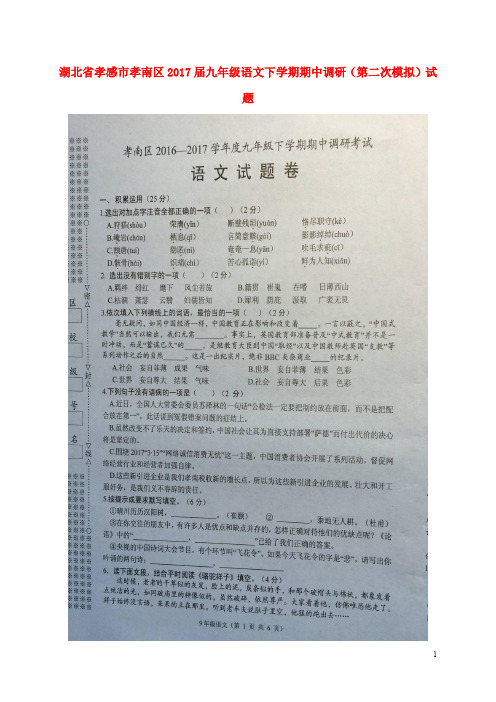 湖北省孝感市孝南区九年级语文下学期期中调研(第二次模拟)试题(扫描版)