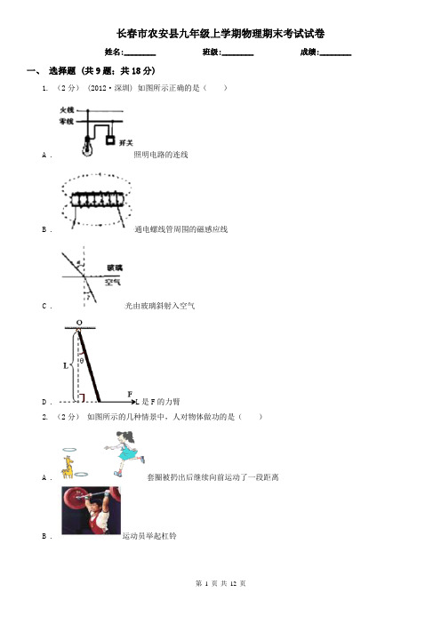 长春市农安县九年级上学期物理期末考试试卷