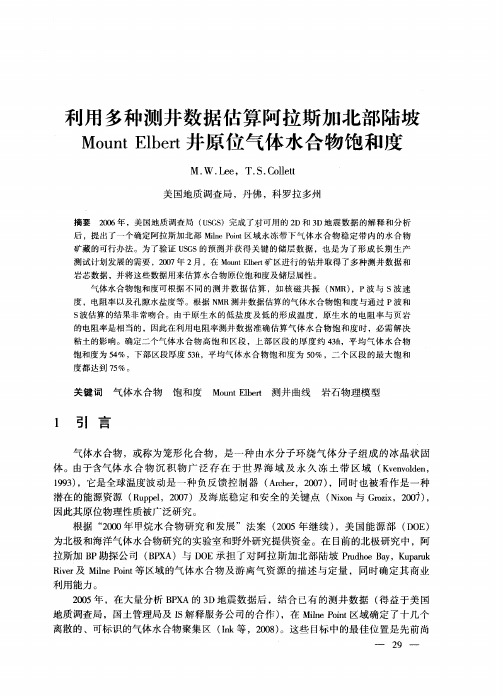 利用多种测井数据估算阿拉斯加北部陆坡Mount Elbert井原位气体水合物饱和度