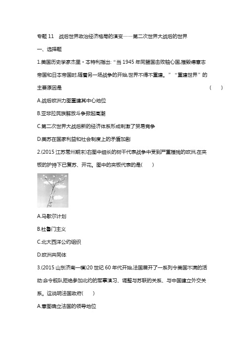 天津市2018届高考历史复习 专题能力训练11 战后世界政治经济格局的演变-第二次世界大战后的世界