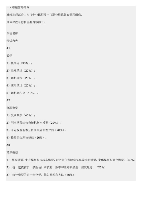 精算师考试数学基础考点大纲