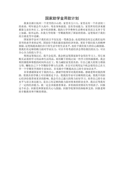 大一新生国家助学金用款计划