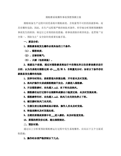 煤粉磨系统爆炸事故预想预测方案