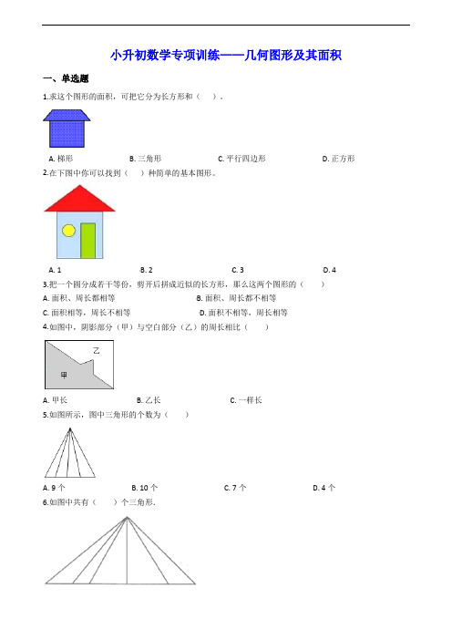 小升初数学专项训练——几何图形及其面积(含详细解析)