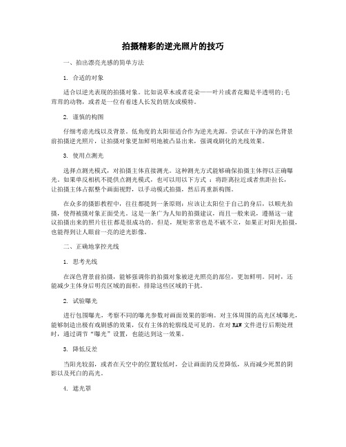 拍摄精彩的逆光照片的技巧