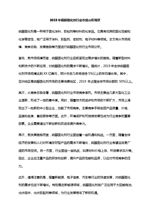 2023年硫醇固化剂行业市场分析现状