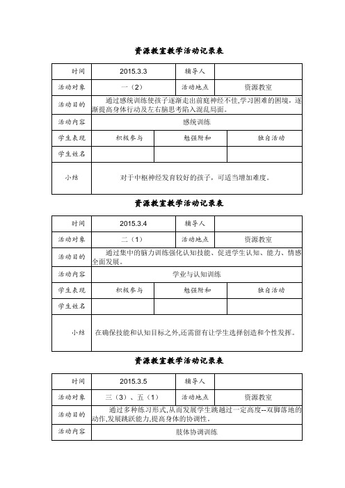 第二学期资源教室教学活动记录表