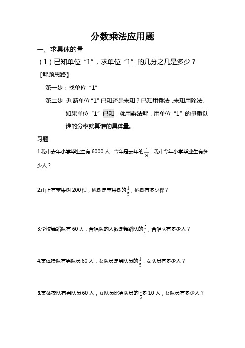 分数乘法应用题专项