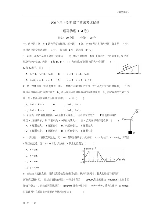 精品2019学年高二物理下学期期末考试试题(A卷)新版新人教版