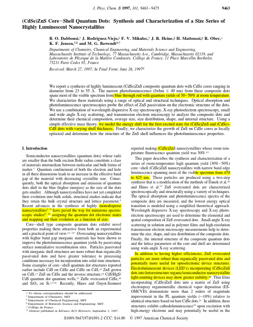 1997-JPC-(CdSe)ZnS Core-Shell Quantum Dots Synthesi_1`s and Characterization of a Size Series of
