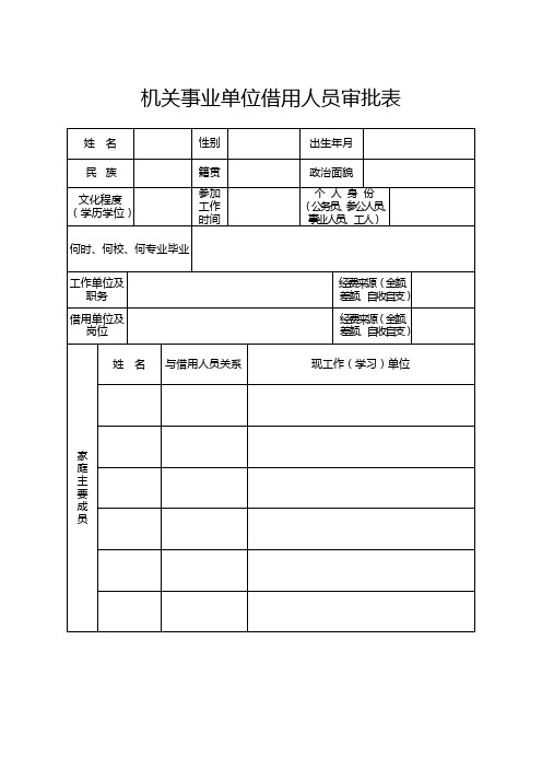 机关事业单位借用人员审批表2015.5.14