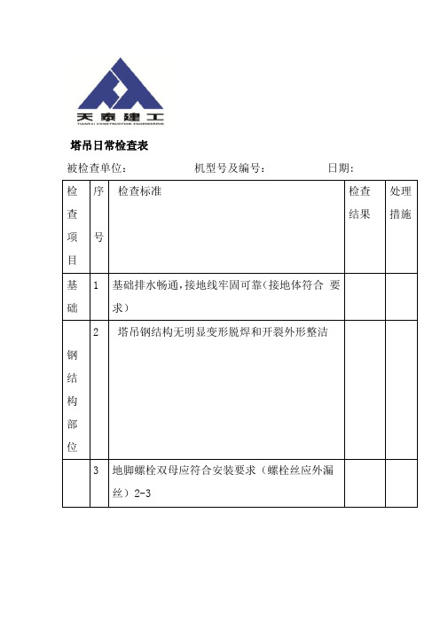 塔吊日常检查表汇总