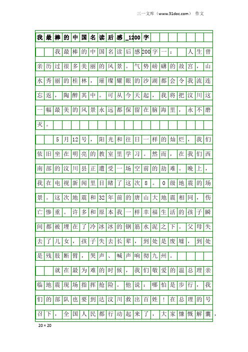 作文：我最棒的中国名读后感_1200字