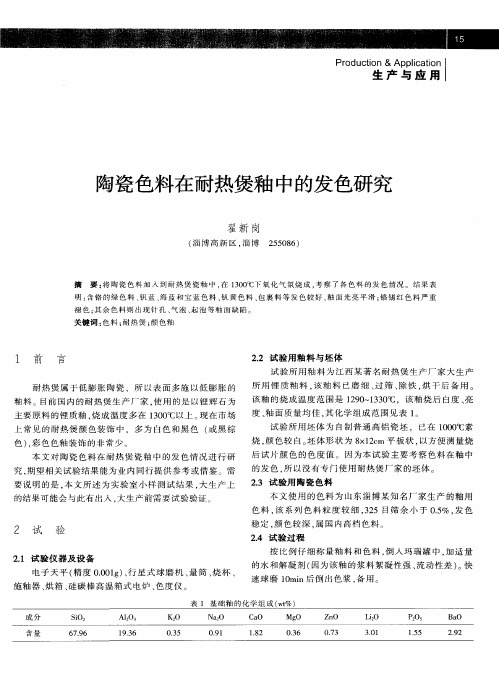 陶瓷色料在耐热煲釉中的发色研究