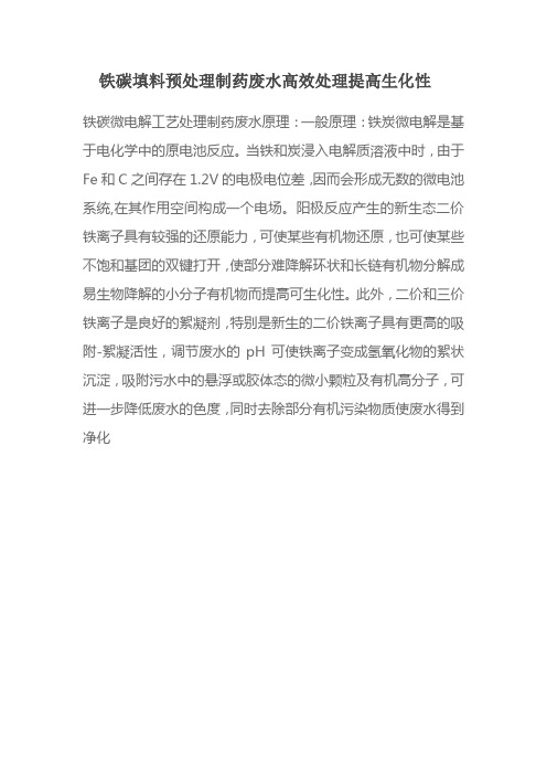 铁碳填料预处理制药废水高效处理提高生化性