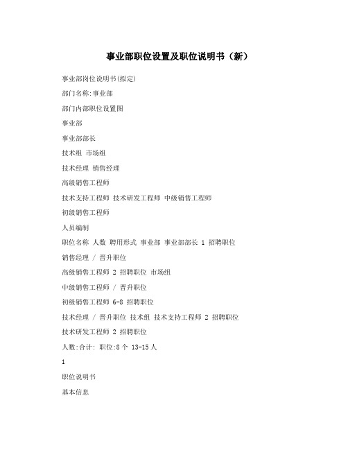 事业部职位设置及职位说明书(新)