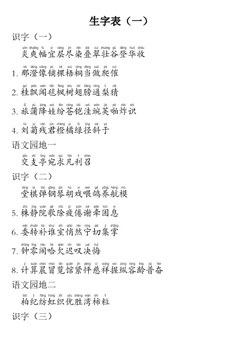 鲁教版小学语文二年级上册生字表