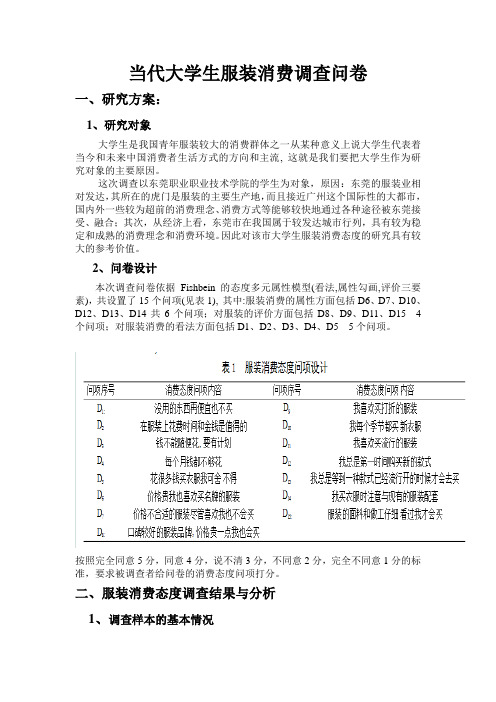 当代大学生服装消费调查表