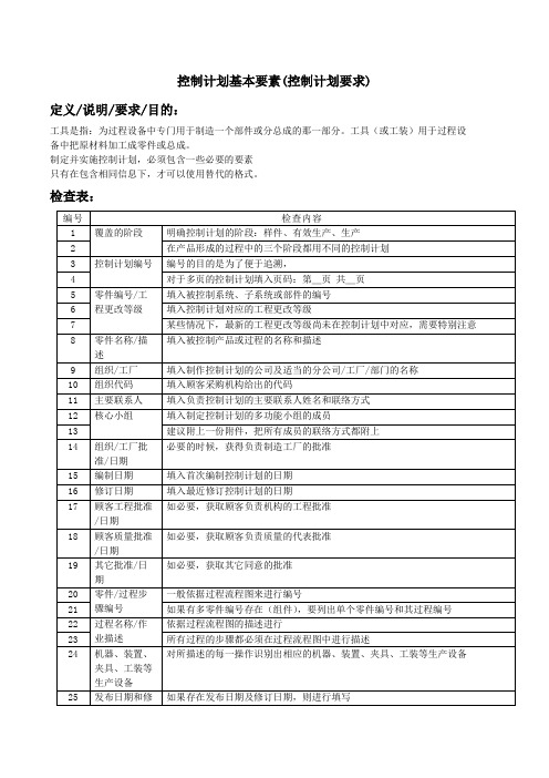 控制计划基本要素(控制计划要求)