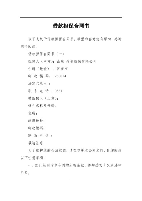 借款担保合同书