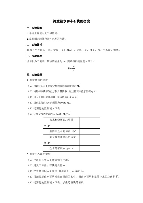 人教版八年级物理上实验聚焦：测量盐水和小石块的密度