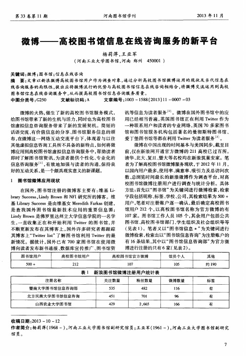 微博——高校图书馆信息在线咨询服务的新平台