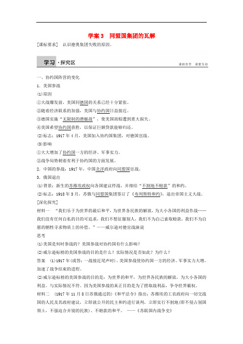 高中历史 第一单元 第一次世界大战 3 同盟国集团的瓦