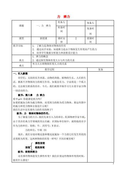 八年级物理下册8.1力弹力教案苏科版