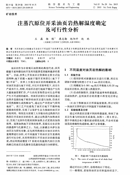 注蒸汽原位开采油页岩热解温度确定及可行性分析