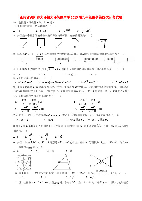 湖南省浏阳市大瑶镇大瑶初级中学2015届九年级数学第四次月考试题