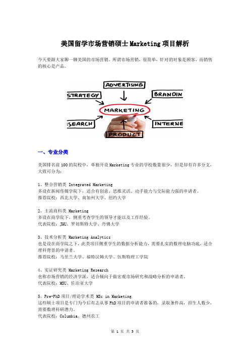 美国市场营销硕士项目解析