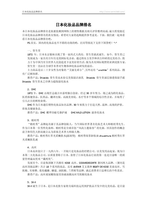 日本化妆品品牌排名