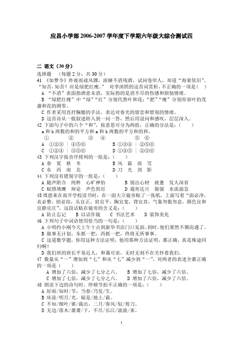 语文应昌小学部2007综合测试四