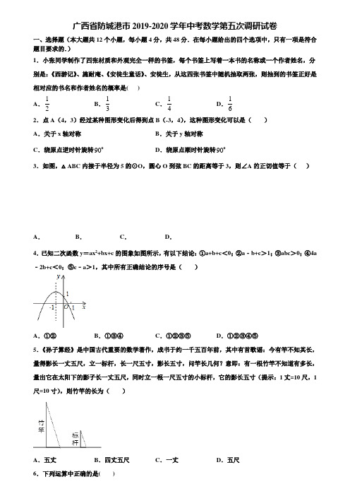 广西省防城港市2019-2020学年中考数学第五次调研试卷含解析
