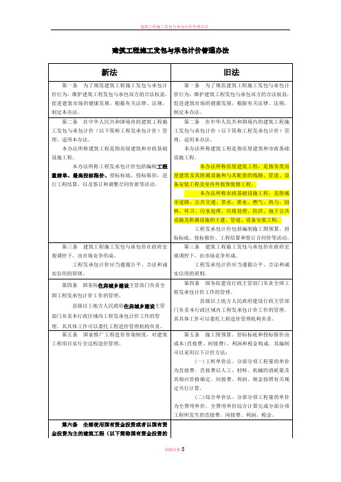 建筑工程施工发包与承包计价管理办法(新旧对照)