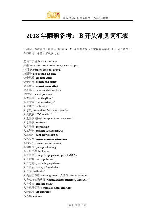 2018年翻硕备考：R开头常见词汇表