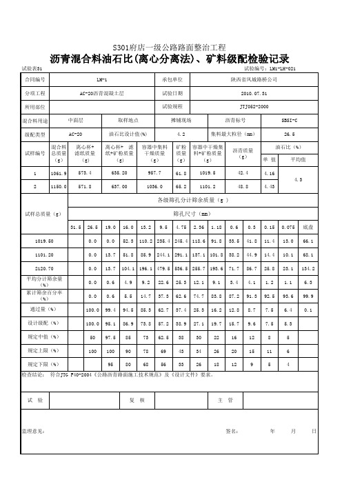 AC-20沥青混合料沥青含量(离心分离法)、矿料级配检验试验记录.xls计算.xls