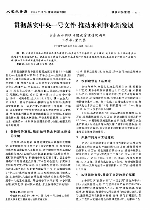 贯彻落实中央一号文件 推动水利事业新发展——古浪县水利项目建