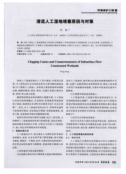 潜流人工湿地堵塞原因与对策