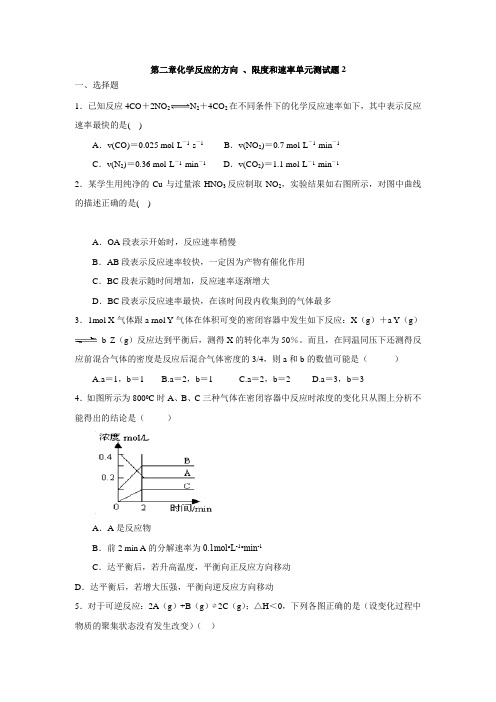 鲁科版高中化学选修4第二章化学反应的方向+、限度和速率单元测试题2(含解析)